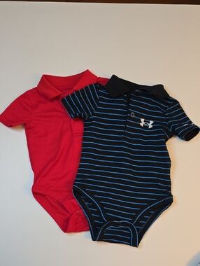 Under Armour Black & Blue Striped Polo Bodysuit + Red Polo Bodysuit - Set of 2